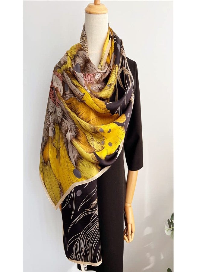 Aufeel Fashion Scarves 100% Silk Felling Scarf Long Lightweight Sunscreen Shawls Wrap for Women Hair Scarves, Golden Fish, L - Image 2