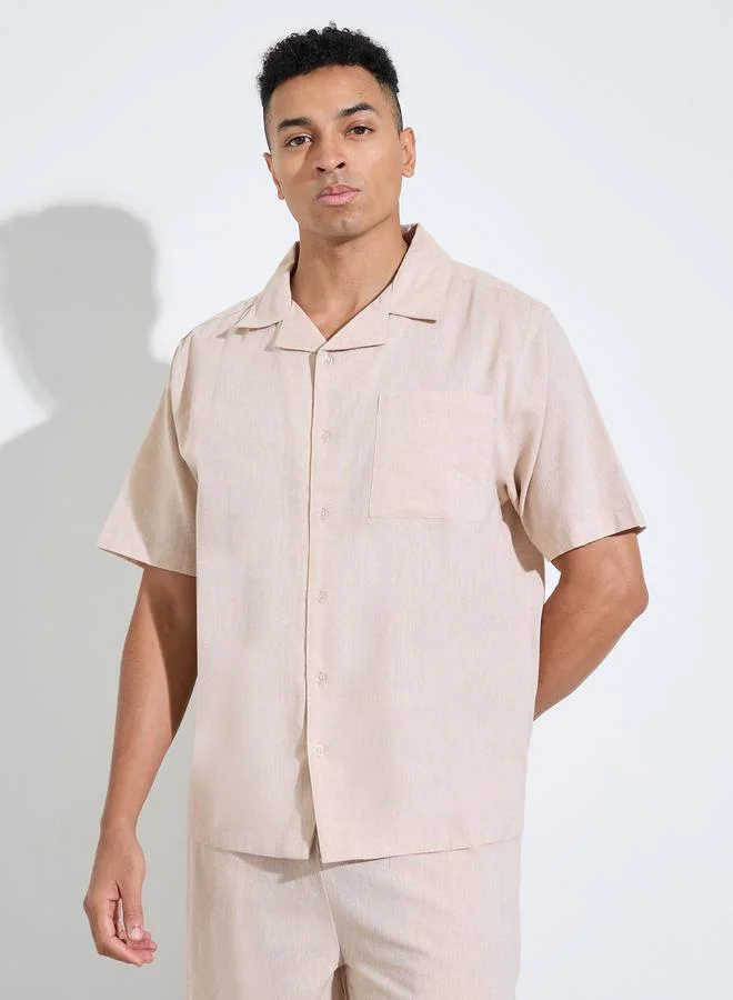 Styli Beige Solid Short Sleeves Pocket Detail Shirt and Shorts Pyjama Set