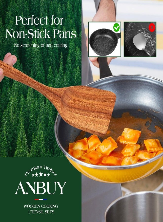 ANBUY Teak Wooden Kitchen Utensil Set - Non-Toxic Wood Cooking Utensils, Wood Utensils, Wooden Utensil Set (10PCS), Heat-Resistant for Home Kitchen - Image 3