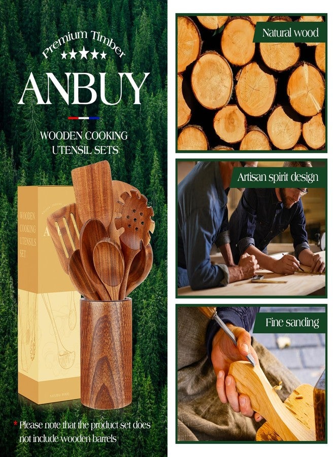 ANBUY Teak Wooden Kitchen Utensil Set - Non-Toxic Wood Cooking Utensils, Wood Utensils, Wooden Utensil Set (10PCS), Heat-Resistant for Home Kitchen - Image 4