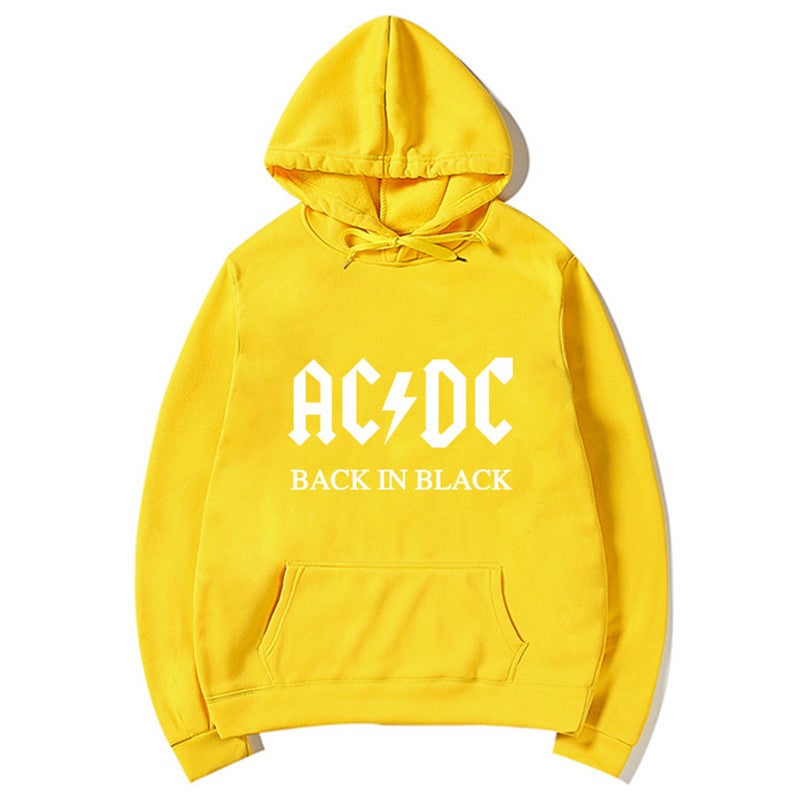 Spring Autumn AC/DC Print Hoodie Casual Slim Mens Sweatshirt Yellow
