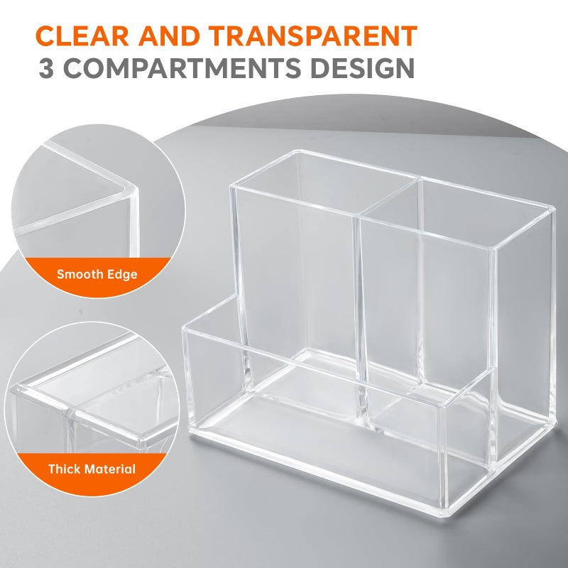 Banafich 2 Packs Pen Holder For Desk  Clear Acrylic Pencil Holder For Desk  Marker Holder With 3 Compartments  Pencil Organizer For Home  Office  Classroom  Bathroom - Image 3