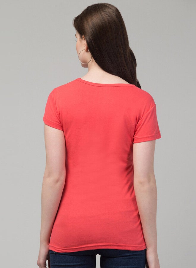 TREND LEVEL Peach Typography Printed Cotton T-shirt for Women - Image 4