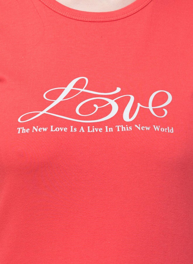 TREND LEVEL Peach Typography Printed Cotton T-shirt for Women - Image 2