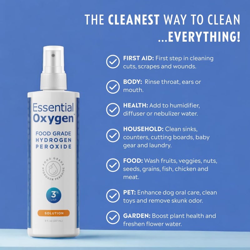 Essential Oxygen بيروكسيد الهيدروجين 3% للإسعافات الأولية، 8 أونصات - Image 2