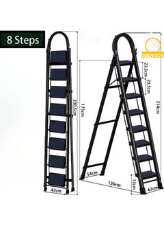 SUNRISE Folding 8 Step Ladder, Step Stool, Portable, Lightweight, Anti Slip Pedal, Handrail For Home Kitchen Office  - Image 2