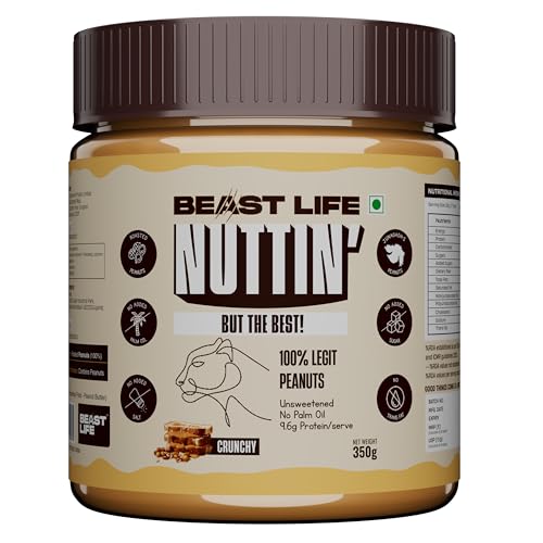 BeastLife Crunchy Natural Peanut Butter | 24.5 G Protein | 350 gm | 100% Peanuts, High Protein | Zero Palm Oil | Non‑GMO Nut Butter | Fitness-Friendly Spread | Zero Cholesterol - Image 1