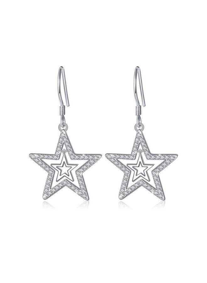 ALPHM S925 Sterling Silver Double Stars Earrings Pentagram Jewelry For Women Gift - Image 1