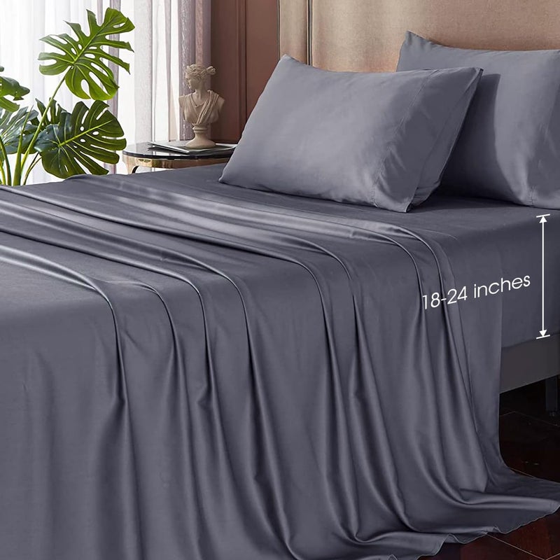 HYPREST Deep Pocket Queen SheetsRayon Derived from Bamboo Grey Bed Sheets Fits 1824 Thick MattressSilky Soft Breathable Luxury Cooling Sheets No Sweat  No Slip Bedding Sheets