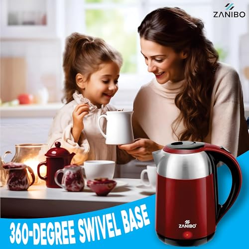Zanibo غلاية كهربائية من زانيبو بسعة 1.8 لتر، 1500 واط بدون سلك، تسخين فائق السرعة، عنصر تسخين من الفولاذ المقاوم للصدأ، حماية التحكم، غليان سريع، إيقاف تلقائي للسلامة (أحمر) - Image 5