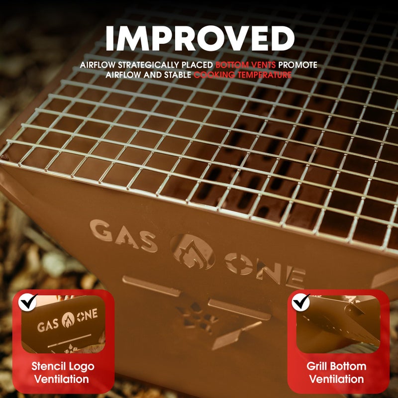 GasOne 15â€ Portable Charcoal Grill â€“ Foldable BBQ Grill â€“ Camping Grills for Backyard, Bonfire, Patio â€“ Heavy-Duty Portable Fire Pit â€“ Camp Cooking Gear, Brown - Image 4