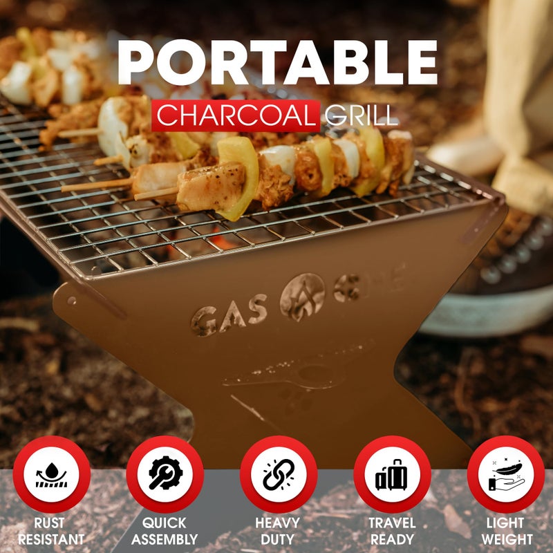 GasOne 15â€ Portable Charcoal Grill â€“ Foldable BBQ Grill â€“ Camping Grills for Backyard, Bonfire, Patio â€“ Heavy-Duty Portable Fire Pit â€“ Camp Cooking Gear, Brown - Image 3