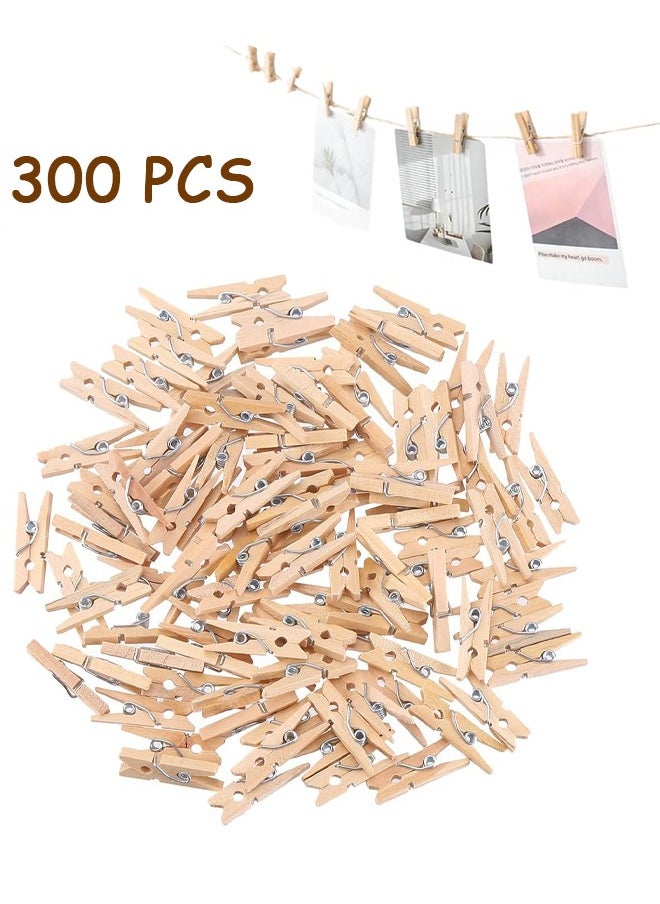 HY - 300 Pcs Mini Clothespins, Mini ClothesPins for Photo Natural Wooden Small Picture Clips for Crafts 1 Inch Tiny Pegs with Jute Twine String Decorative Wood Clips for Wall Hanging Pictures - Image 1