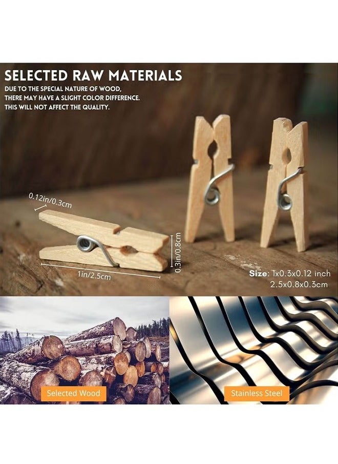 HY - 300 Pcs Mini Clothespins, Mini ClothesPins for Photo Natural Wooden Small Picture Clips for Crafts 1 Inch Tiny Pegs with Jute Twine String Decorative Wood Clips for Wall Hanging Pictures - Image 1