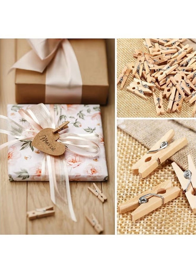 HY - 300 Pcs Mini Clothespins, Mini ClothesPins for Photo Natural Wooden Small Picture Clips for Crafts 1 Inch Tiny Pegs with Jute Twine String Decorative Wood Clips for Wall Hanging Pictures - Image 1