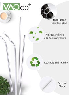 VAOdo 10PCS Reusable Stainless Steel Metal Straws with with Storage Bag  Long Drinking Straws with 2 Cleaning Brushes Included Grey  - Image 5