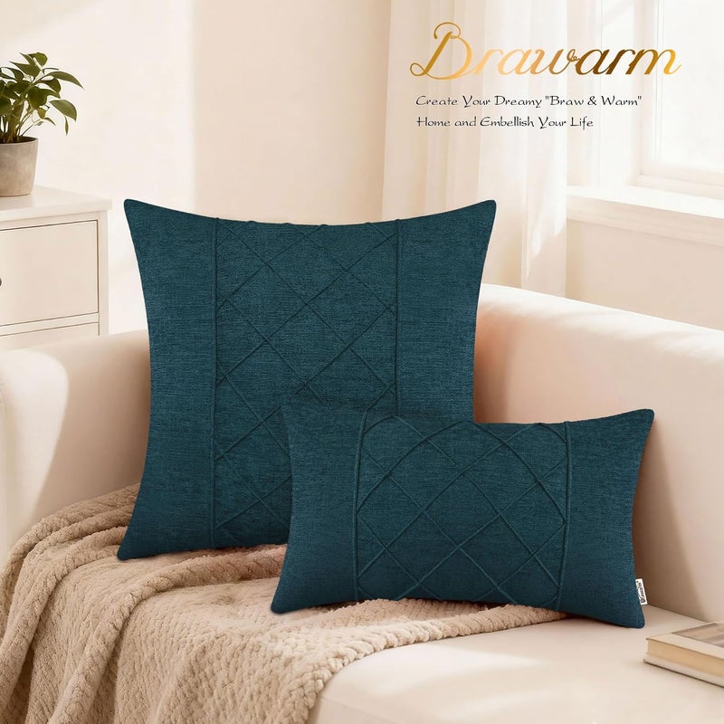 BRAWARM Throw Pillow Covers 22x22 Inches - Deep Lagoon Pleated Chenille Pillow Covers, Pack of 2 Solid Dyed Soft Chenille Pillow Cases for Couch Sofa Bed Home Decoration - Image 3