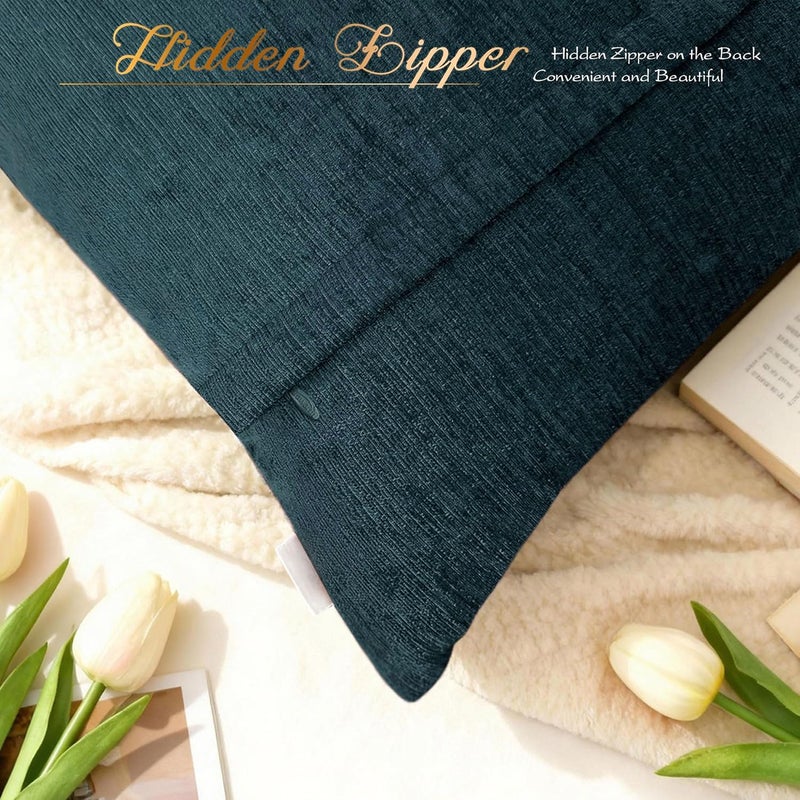 BRAWARM Throw Pillow Covers 22x22 Inches - Deep Lagoon Pleated Chenille Pillow Covers, Pack of 2 Solid Dyed Soft Chenille Pillow Cases for Couch Sofa Bed Home Decoration - Image 5