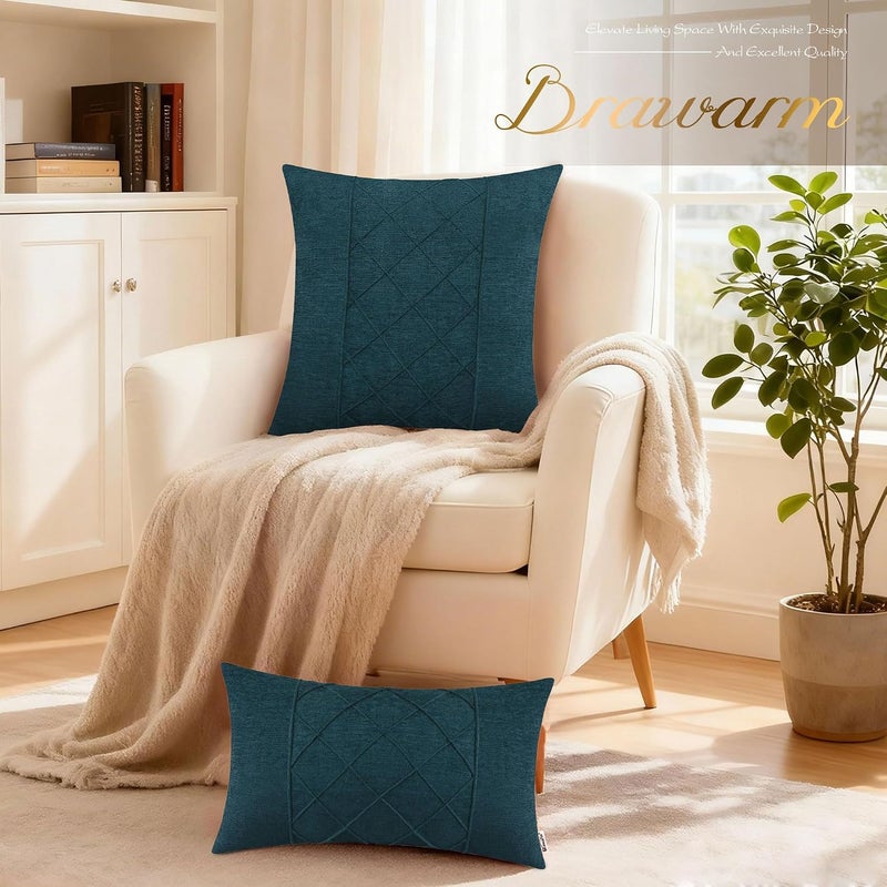 BRAWARM Throw Pillow Covers 22x22 Inches - Deep Lagoon Pleated Chenille Pillow Covers, Pack of 2 Solid Dyed Soft Chenille Pillow Cases for Couch Sofa Bed Home Decoration - Image 4