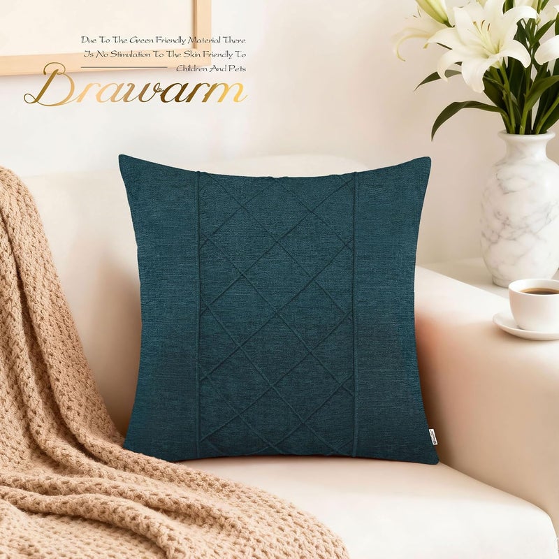 BRAWARM Throw Pillow Covers 22x22 Inches - Deep Lagoon Pleated Chenille Pillow Covers, Pack of 2 Solid Dyed Soft Chenille Pillow Cases for Couch Sofa Bed Home Decoration - Image 2