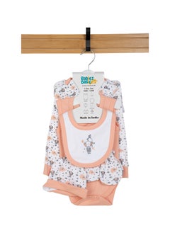 Babies Basic 7 Piece Unisex 100% Cotton Set Include Bib, Socks, Mitten, Cap, Romper, Top And Bottom Set, Peach  - Image 1