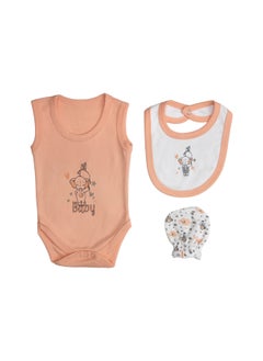Babies Basic 7 Piece Unisex 100% Cotton Set Include Bib, Socks, Mitten, Cap, Romper, Top And Bottom Set, Peach  - Image 4