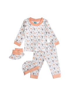 Babies Basic 7 Piece Unisex 100% Cotton Set Include Bib, Socks, Mitten, Cap, Romper, Top And Bottom Set, Peach  - Image 3
