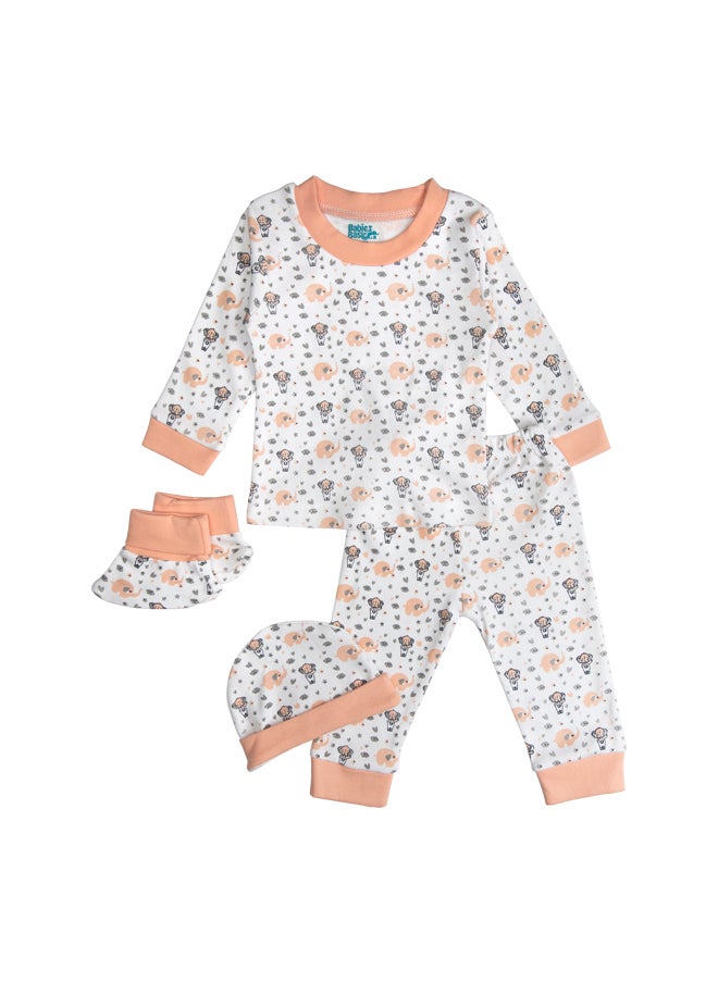 Babies Basic 7 Piece Unisex 100% Cotton Set Include Bib, Socks, Mitten, Cap, Romper, Top And Bottom Set, Peach  - Image 3