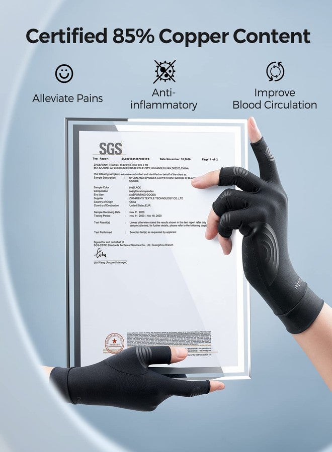 FREETOO Copper Arthritis Gloves for Carpal Tunnel Pain Relief, Strengthen Compression Gloves to Alleviate Hand Pains,Swelling, Fingerless Computer Typing Gloves for Rheumatoid, Tendonitis Women/Men-M - Image 5