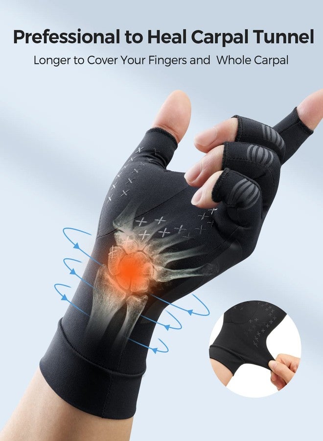 FREETOO Copper Arthritis Gloves for Carpal Tunnel Pain Relief, Strengthen Compression Gloves to Alleviate Hand Pains,Swelling, Fingerless Computer Typing Gloves for Rheumatoid, Tendonitis Women/Men-M - Image 4