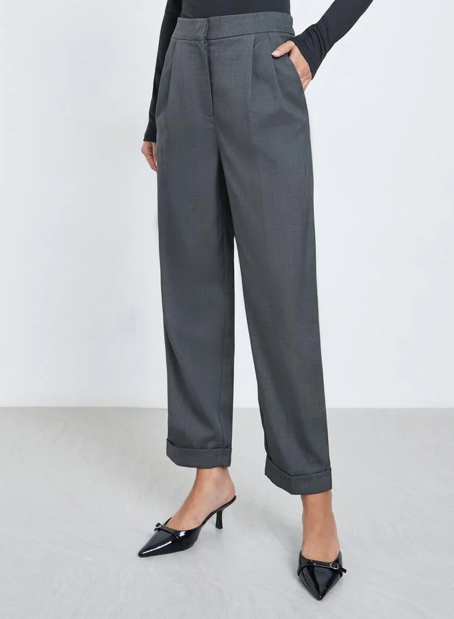 Styli Barrel Fit Tapered Pants with Pleat Detail