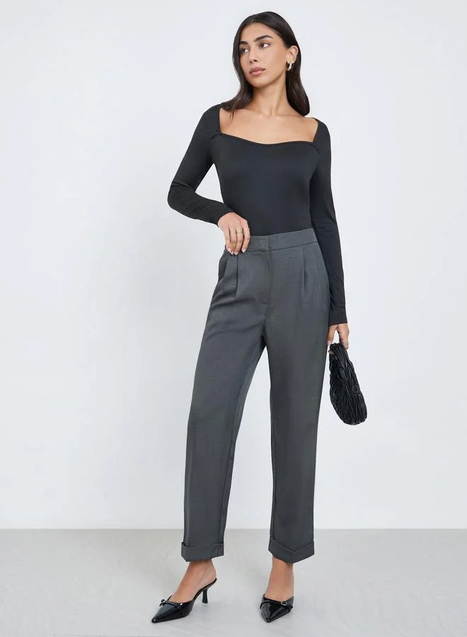 Styli Barrel Fit Tapered Pants with Pleat Detail