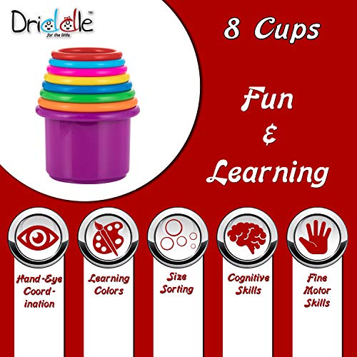 Driddle Colorful Stacking Nesting Cups 8 Cups Fun Color Learning Toy Great Bath Beach Toy for Baby Toddler Kids Preschool Game - Image 5