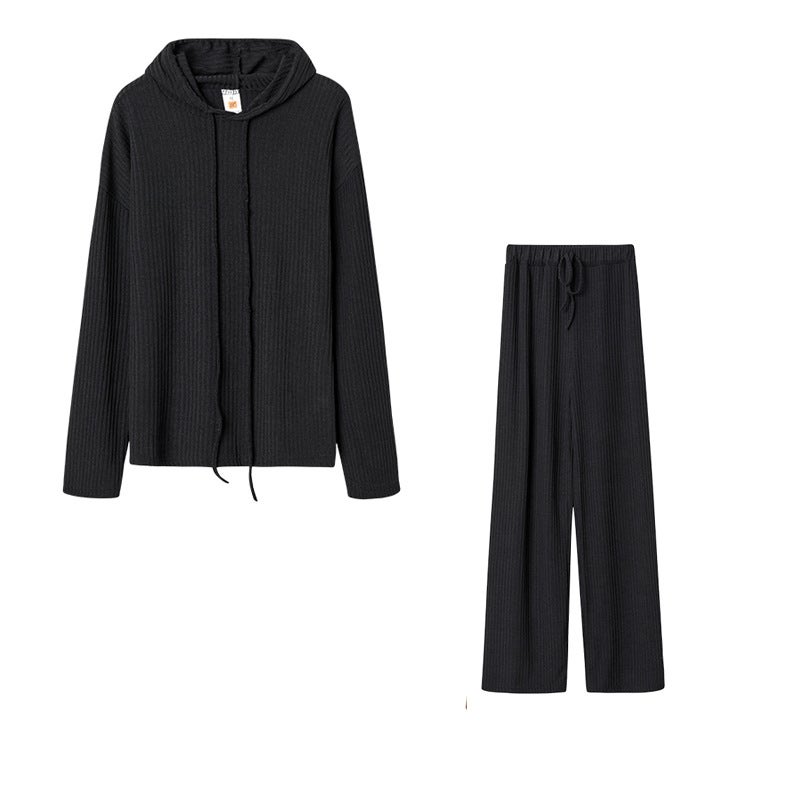 Amazon Cross-border European and American Womens 2021 Spring and Autumn Long Sleeve Loose Hooded Casual Pants Set Coffee  - Image 2