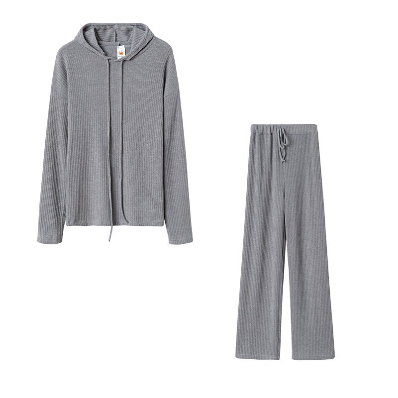 Amazon Cross-border European and American Womens 2021 Spring and Autumn Long Sleeve Loose Hooded Casual Pants Set Coffee  - Image 3