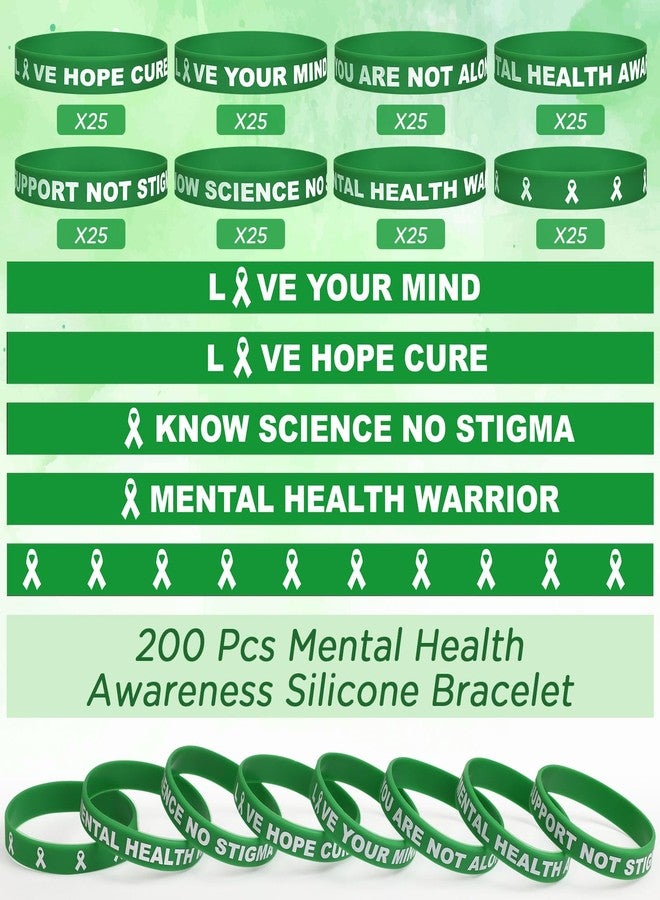 Inbagi 200 Pcs Mental Health Awareness Bracelet Green Awareness Ribbon Silicone Bracelets Hope Motivational Mental Health Awareness Wristband Mental Health Awareness Month Gifts Bulk for Women Men - Image 3
