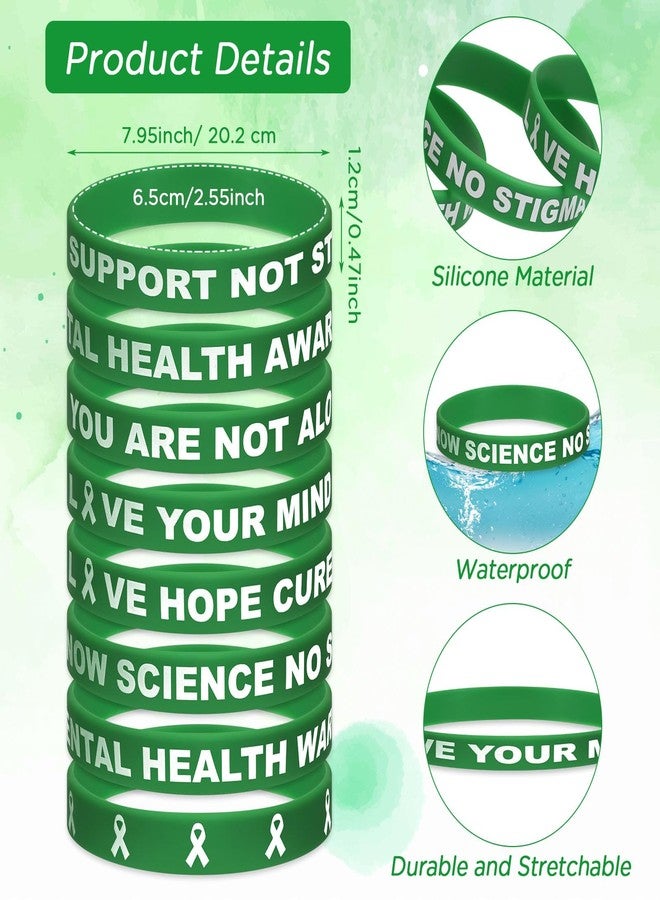 Inbagi 200 Pcs Mental Health Awareness Bracelet Green Awareness Ribbon Silicone Bracelets Hope Motivational Mental Health Awareness Wristband Mental Health Awareness Month Gifts Bulk for Women Men - Image 2