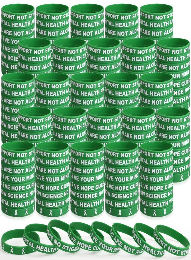 Inbagi 200 Pcs Mental Health Awareness Bracelet Green Awareness Ribbon Silicone Bracelets Hope Motivational Mental Health Awareness Wristband Mental Health Awareness Month Gifts Bulk for Women Men - Image 1