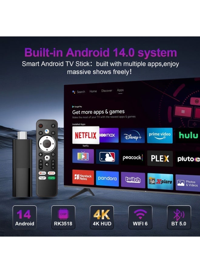 Tripsky Android 14 TV Stick RK3518 2G+16G FHD 1080P Smart Streaming Media Player with 4K Video Support, Google Assistant, Netflix, YouTube & Prime Video, Dual Band Wi-Fi 2.4G/5G, Bluetooth 5.0, HDMI TV Dongle, Wireless Screen Mirroring, Quad-Core - Image 4