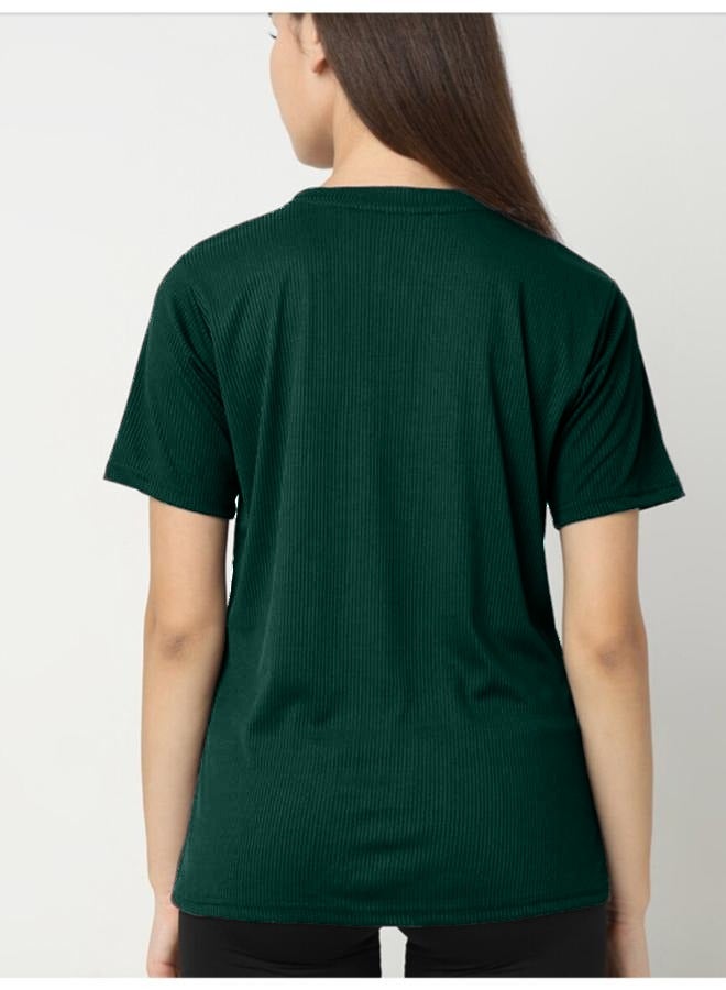 Self Design Round Neck short Sleeves Anti Odour Cotton T-shirt Free Size - Image 2