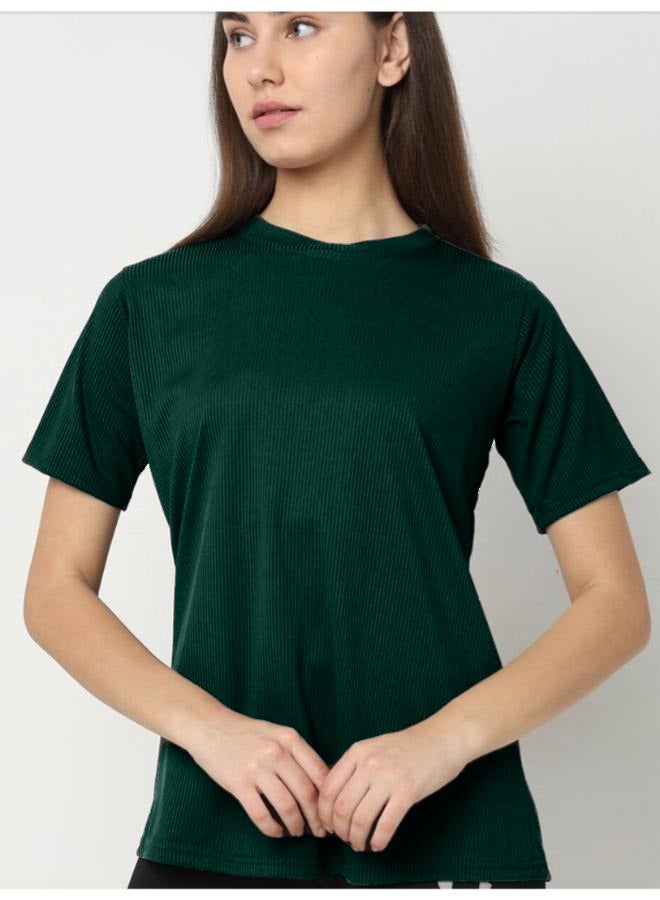 Self Design Round Neck short Sleeves Anti Odour Cotton T-shirt Free Size - Image 3