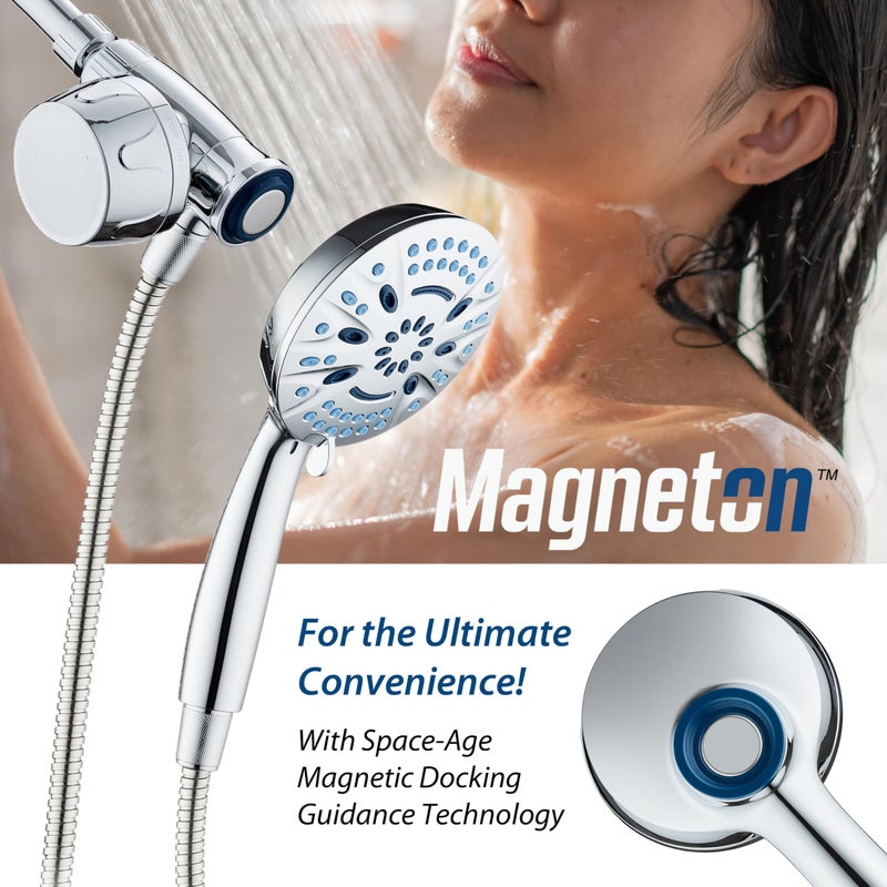 Aquacare Magneton 8-Setting Magnetic Docking Hand Shower With Built-In Shower Filter - On/Off Filtration Modes  Instant Cartridge Reload  Stay-Clean Kdf Cartridge  6 Ft. Steel Hose  Chrome Finish - Image 3