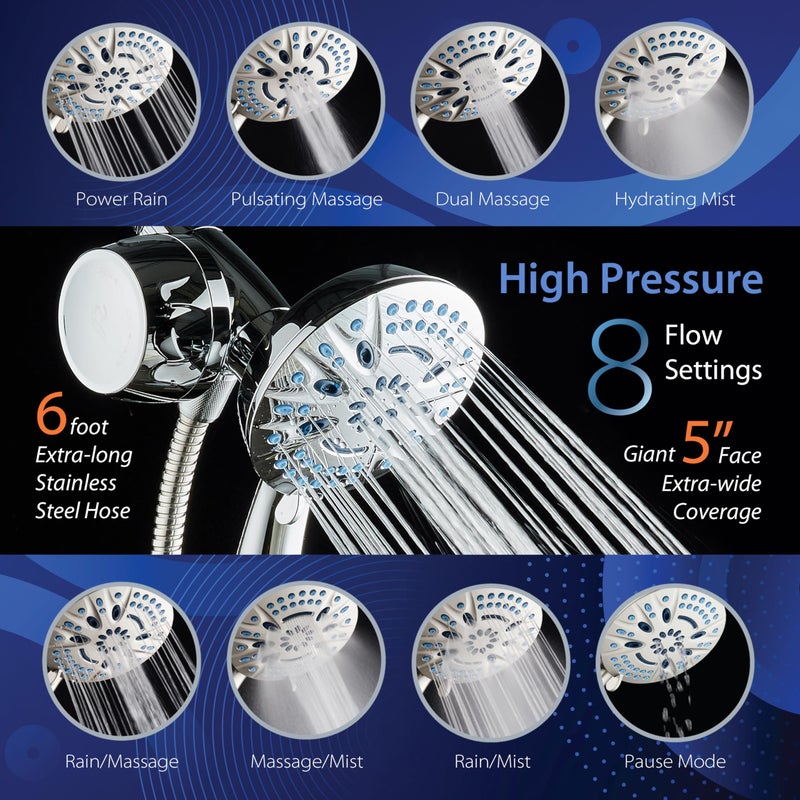 Aquacare Magneton 8-Setting Magnetic Docking Hand Shower With Built-In Shower Filter - On/Off Filtration Modes  Instant Cartridge Reload  Stay-Clean Kdf Cartridge  6 Ft. Steel Hose  Chrome Finish - Image 2