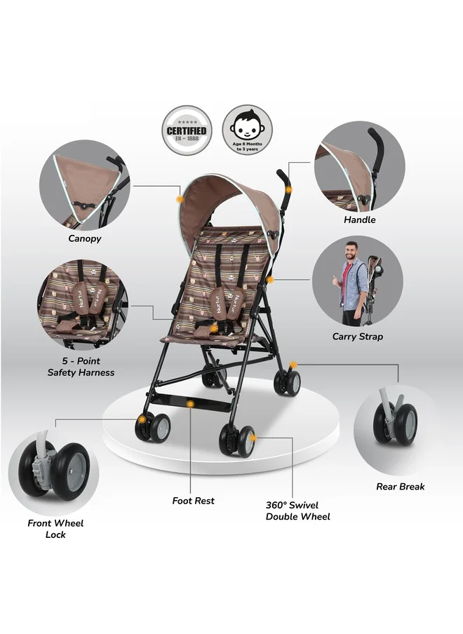 نورتر Multicolor Lightweight Rex Buggy Stroller With Compact Foldable Canopy, Shoulder Strap For 6-36 Months