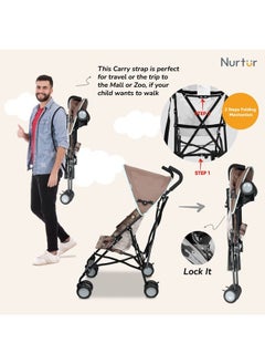 Nurtur عربة أطفال ريكس باجي خفيفة الوزن متعددة الألوان مع مظلة مدمجة قابلة للطي وحزام كتف للأطفال من 6 إلى 36 شهرًا  - Image 5