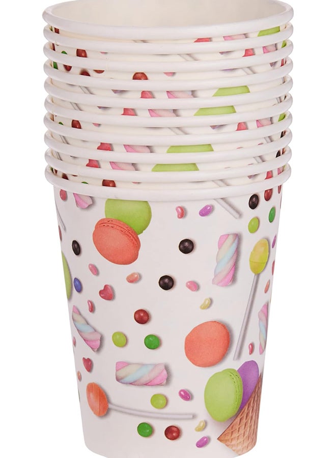 10pc Disposable Cups Printed Ice Cream Cones, Scoops, lollipops and Soft Candy (270 ml each Cup)  - Image 1