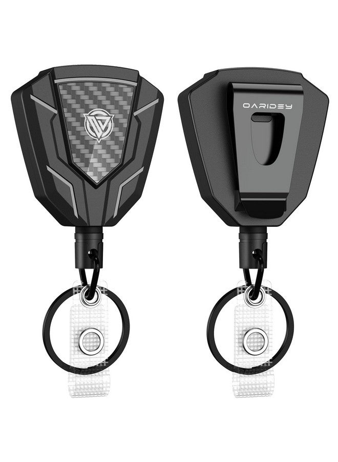 Oaridey Heavy Duty Retractable Keychain With Belt Clip Retractable Badge Holders With Carbon Fiber Front Badge Reels Retractable With Key Ring And 31.8” Steel Cord 9Oz Rebound 2 Pack - Image 1