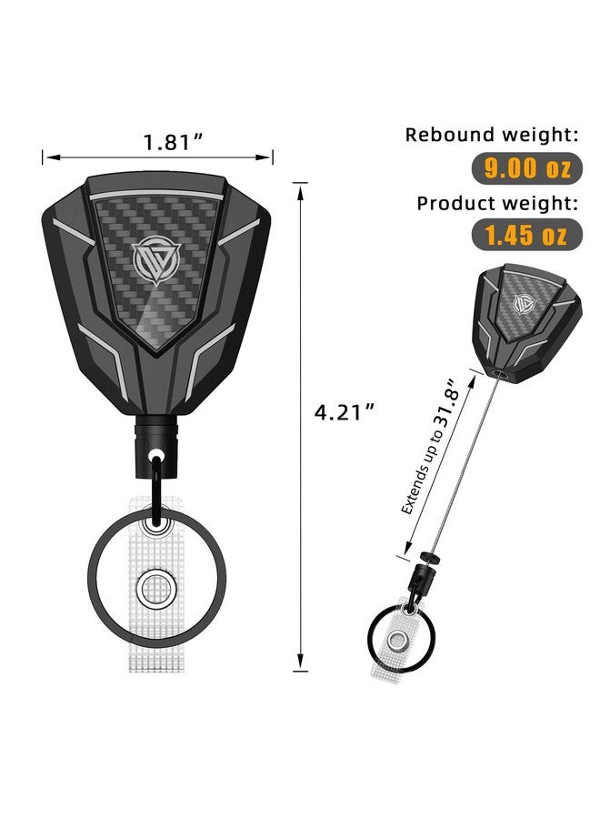 Oaridey Heavy Duty Retractable Keychain With Belt Clip Retractable Badge Holders With Carbon Fiber Front Badge Reels Retractable With Key Ring And 31.8” Steel Cord 9Oz Rebound 2 Pack - Image 4