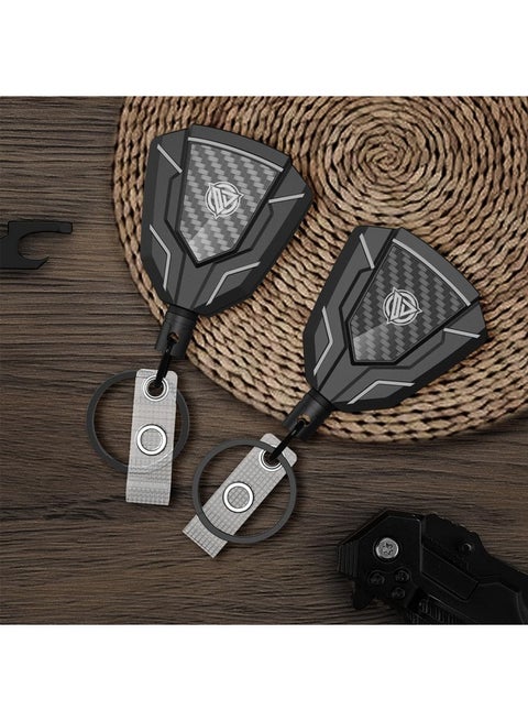 Retractable Lanyard 2-Pack Heavy Duty Retractable Keychains - 31.5 Inch Steel Cord With Carabiner Clip Id Card Holder