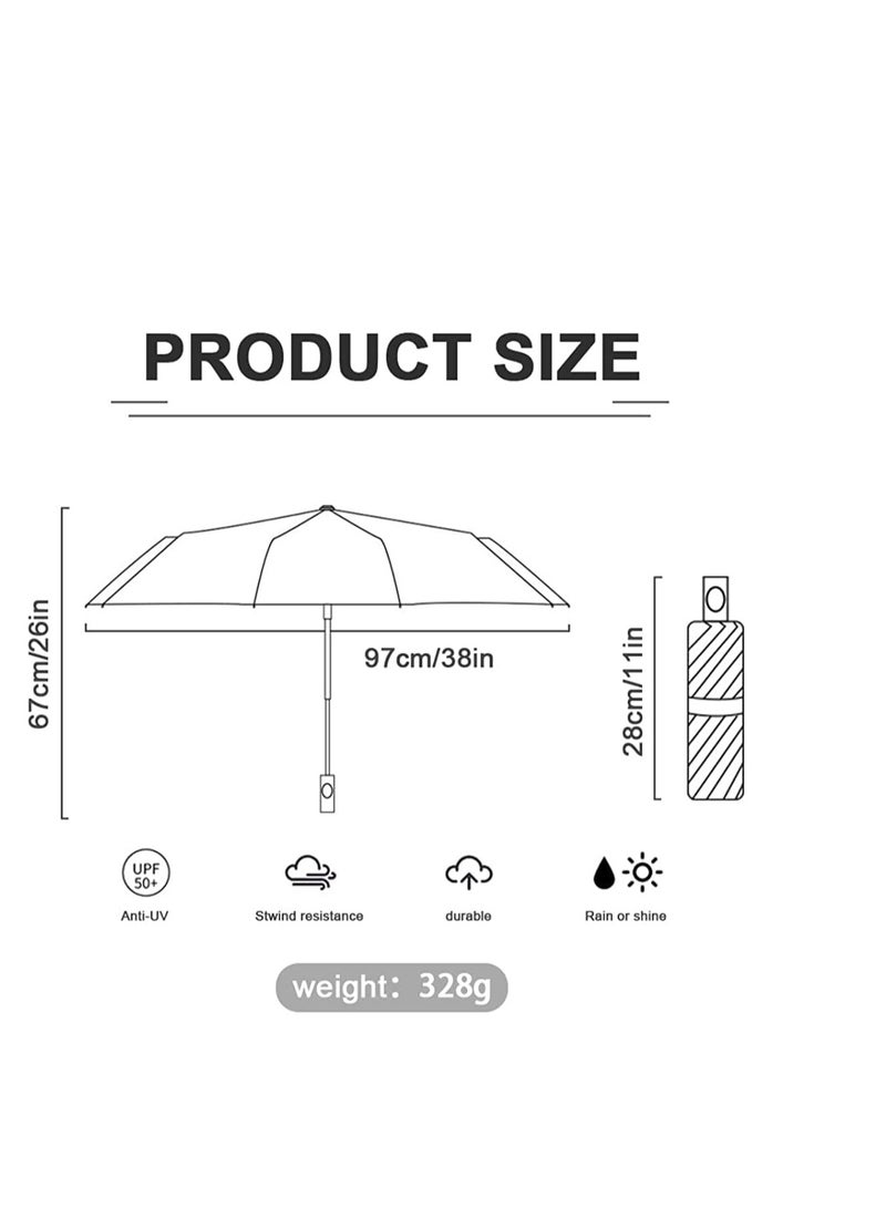 UV Umbrella for Summer and Sun Protection, Windproof Folding Travel Umbrella Suitable for Sunny and Rainy Weather, Portable Stylish Sun Umbrella with Automatic Open/Close Function